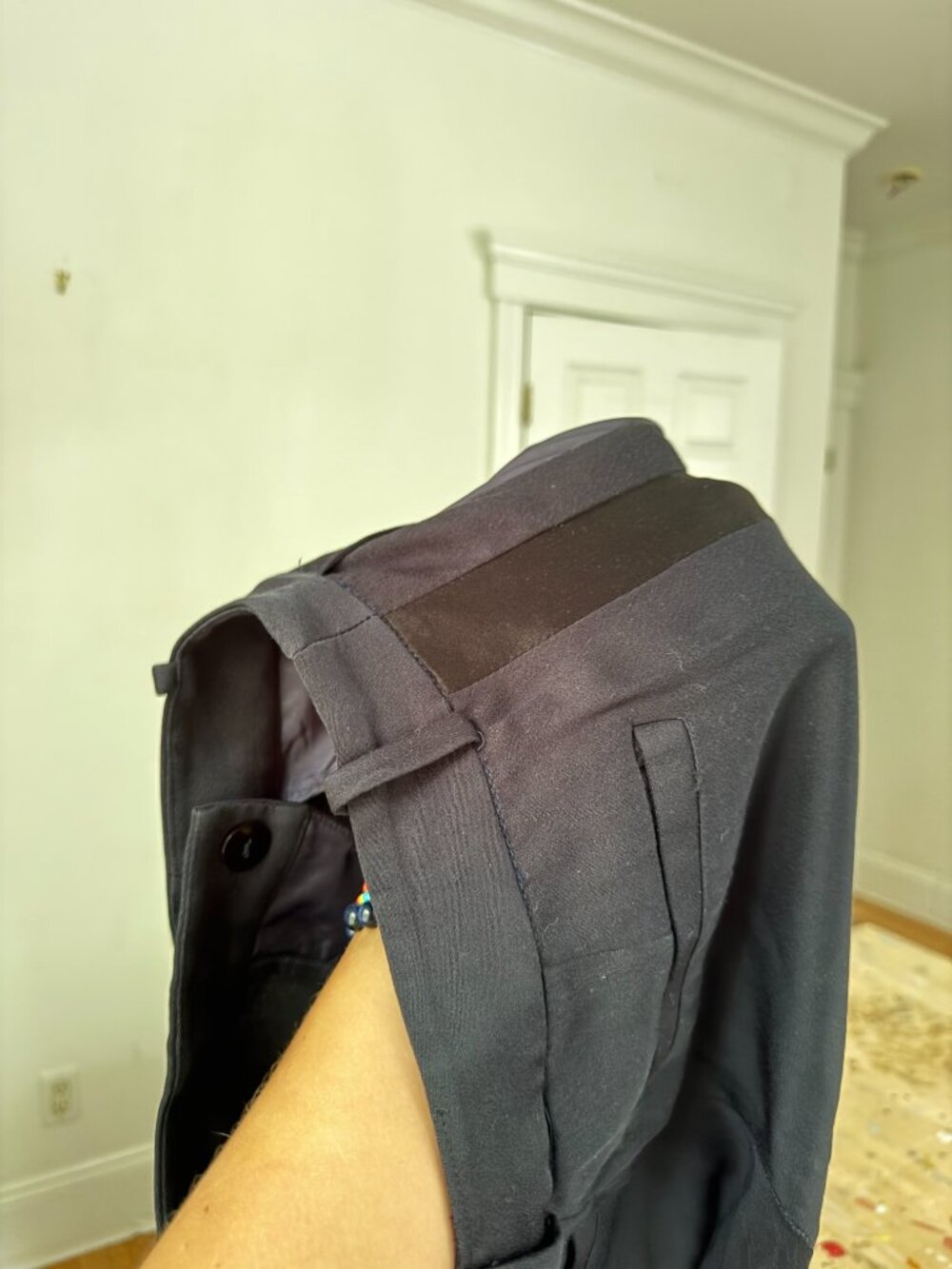 Satin Navy Blue Black Stripe Cropped Pants